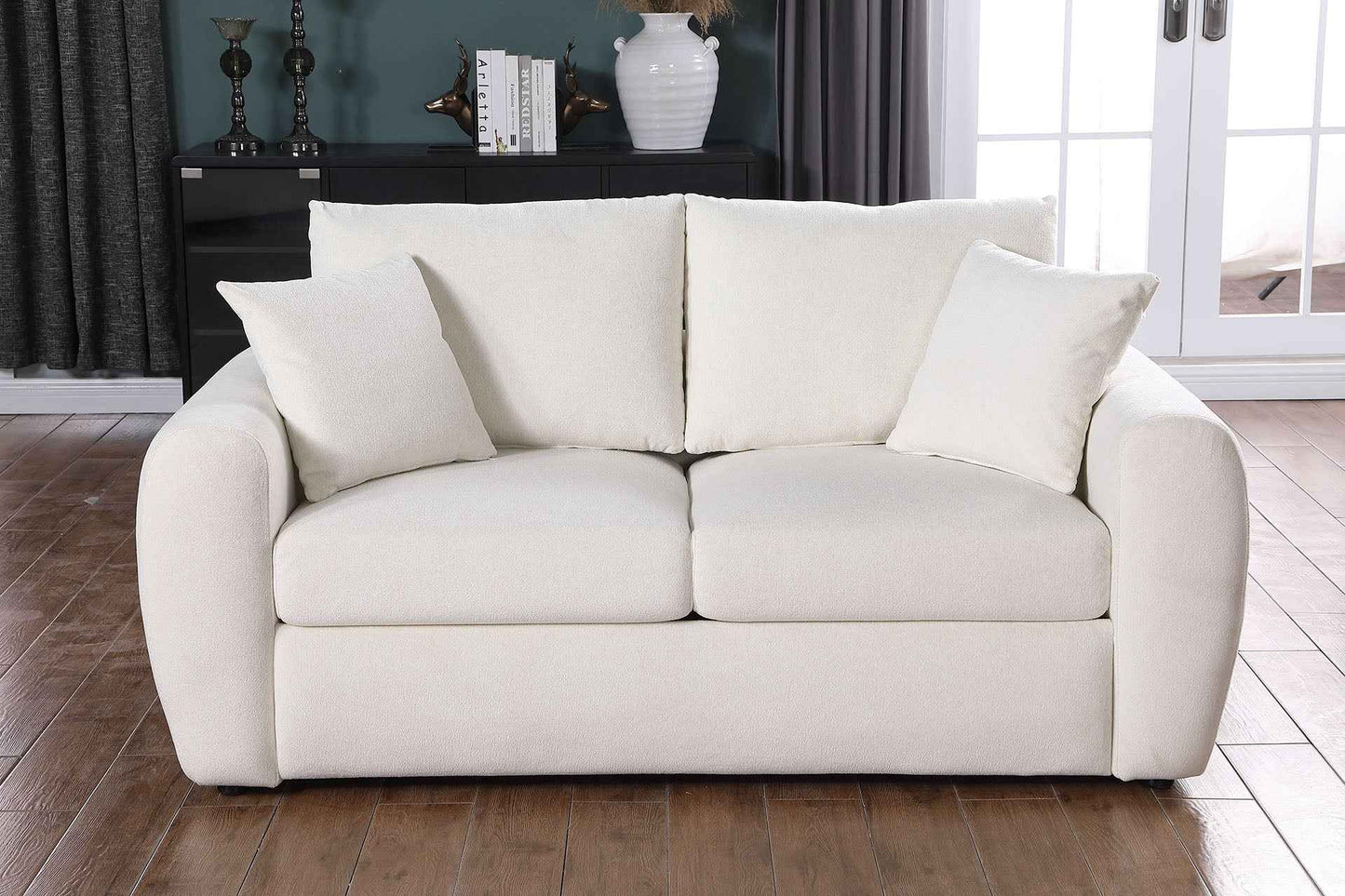 Modern Minimalist Beige Sofa – Comfortable Chenille 2 Seater Living Room Couch (Only US Delivery)