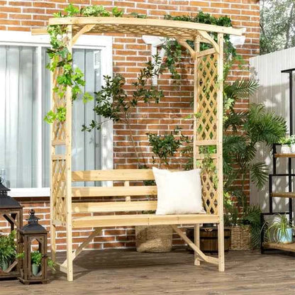 Natural Fir Wood Garden Arbor Bench with Trellis Arch, 63 x 78 in (United States Delivery Only)