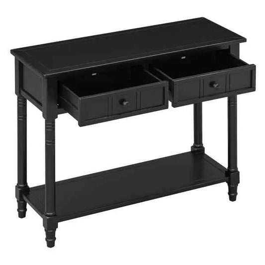 Black Traditional Console Table with 2 Drawers and Bottom Shelf for Entryway (United States Delivery Only)