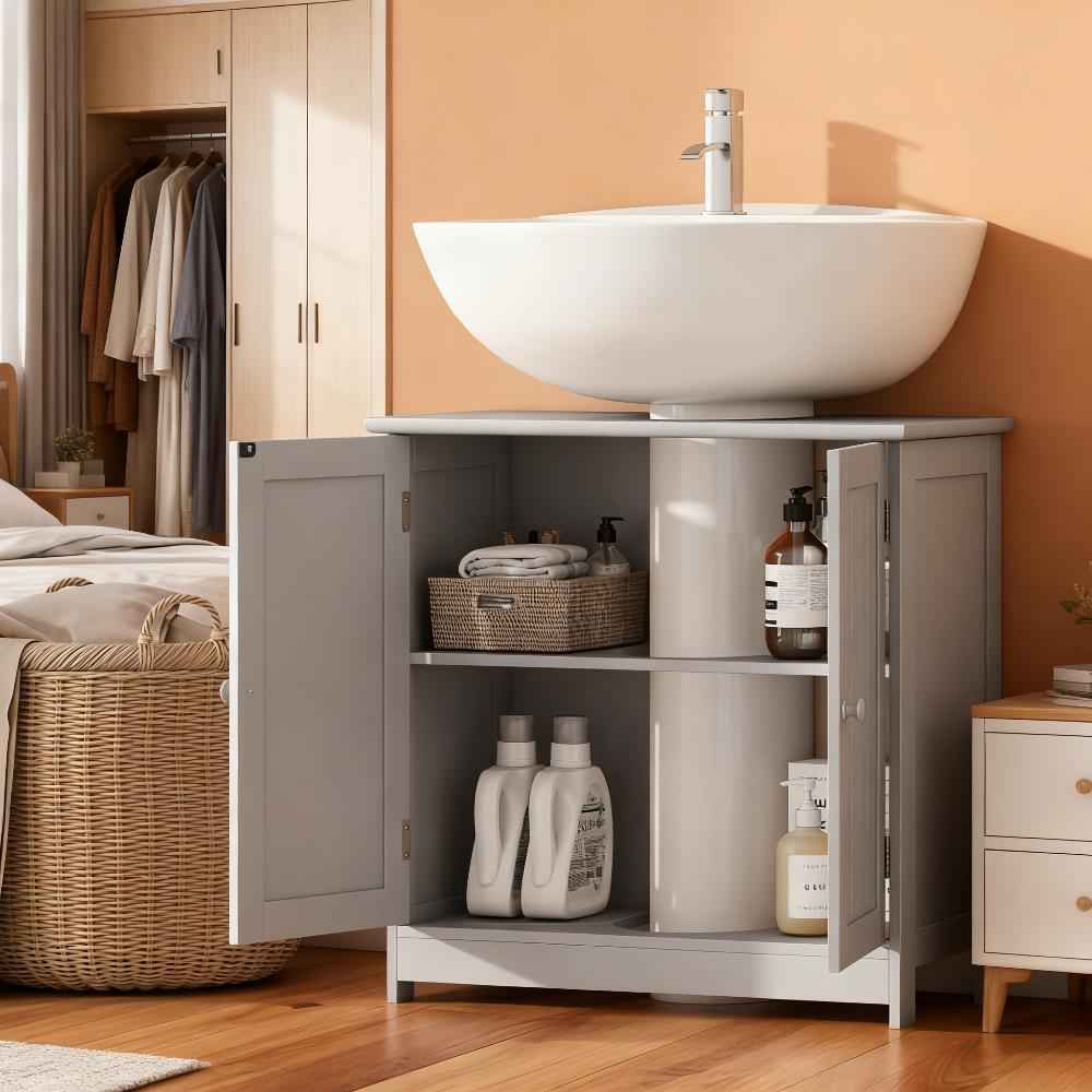 Modern Under Sink Bathroom Cabinet – MDF Vanity Storage Cabinet with Adjustable Shelf