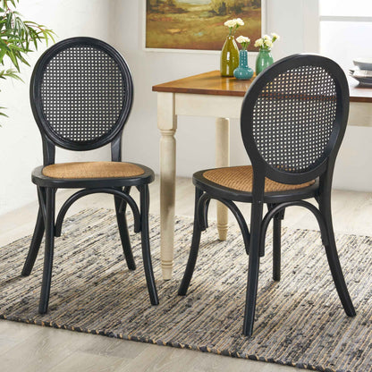 Set of 2 Matte Black Rattan Dining Chairs – Modern Woven Accent Chairs for Kitchen & Dining Room (Deliver to United States Only)