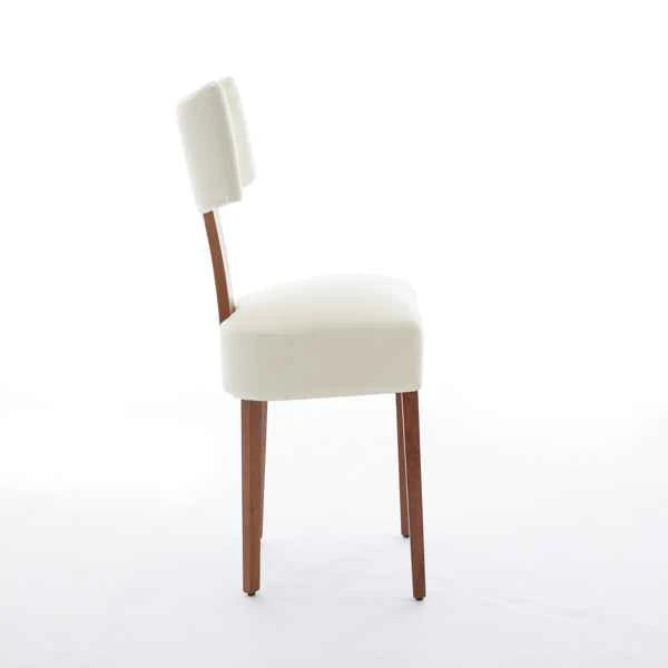 064-Set Of 2 Linen Fabric Modern Armless Dining Chairs With Curved Backrest And Solid Wooden Legs For Dining Room Living Room ,Beige