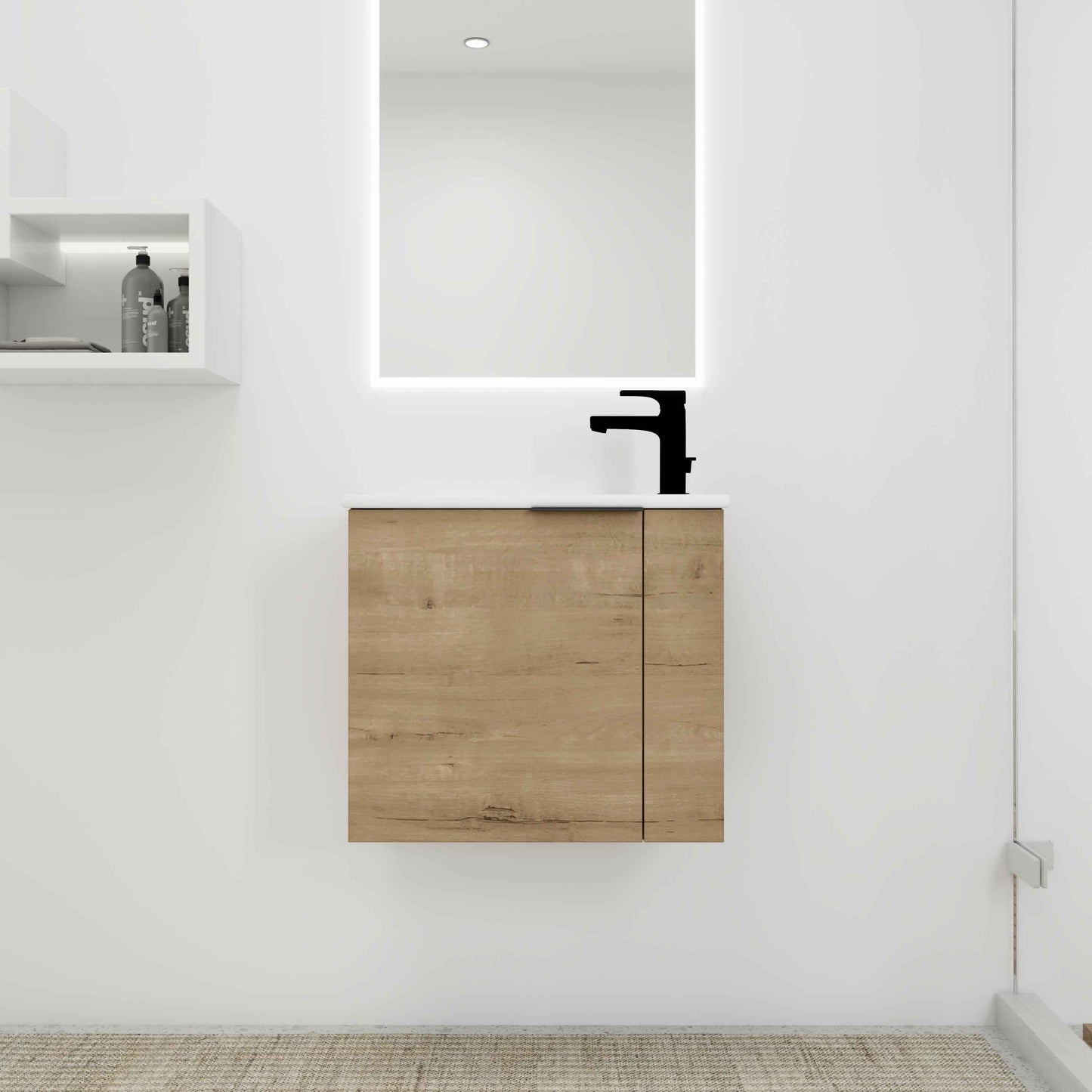 22-Inch Floating Bathroom Vanity with Ceramic Sink – Modern Wall-Mounted Vanity with Soft-Close Door, Oak Finish