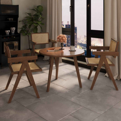 Modern Mid-Century Dining Chairs Set of 2 – Brown Rattan Accent Armchairs with Rubber Wood Frame (Deliver United States Only)