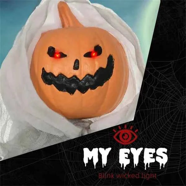 Halloween Pumpkin Ghost Prop – Animated Sound Activated Decoration with LED Red Eyes (Only United States Delivery)