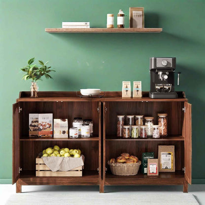 57" Farmhouse Sideboard Buffet Cabinet – Wood Storage Cabinet with Arched Grille Doors