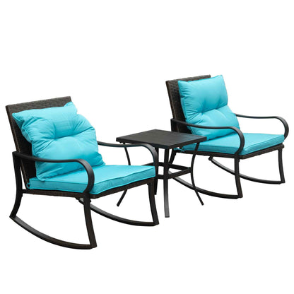 Metal 2-Person Outdoor Patio Rocking Chair Set with Cushions – Blue Steel Porch Seating