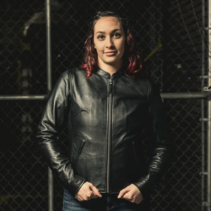 Women’s Motorcycle Leather Jacket. Lightweight Cowhide with Armor Pockets