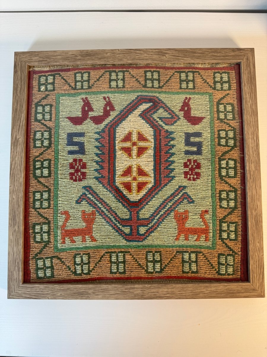 Gerahmter Aserbaidschan Kilim 12" x 12"