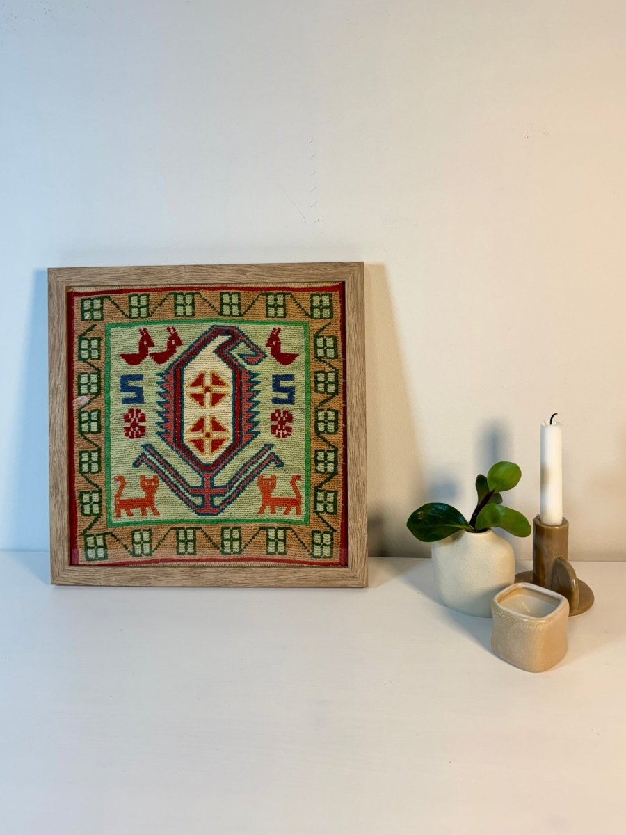 Gerahmter Aserbaidschan Kilim 12" x 12"