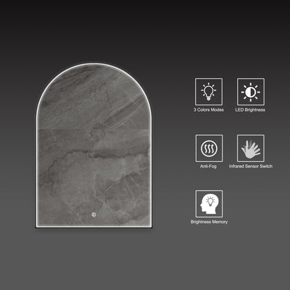 24" x 34" Arched LED Bathroom Mirror, Front-Lit Black Frame, Motion Sensor, Anti-Fog