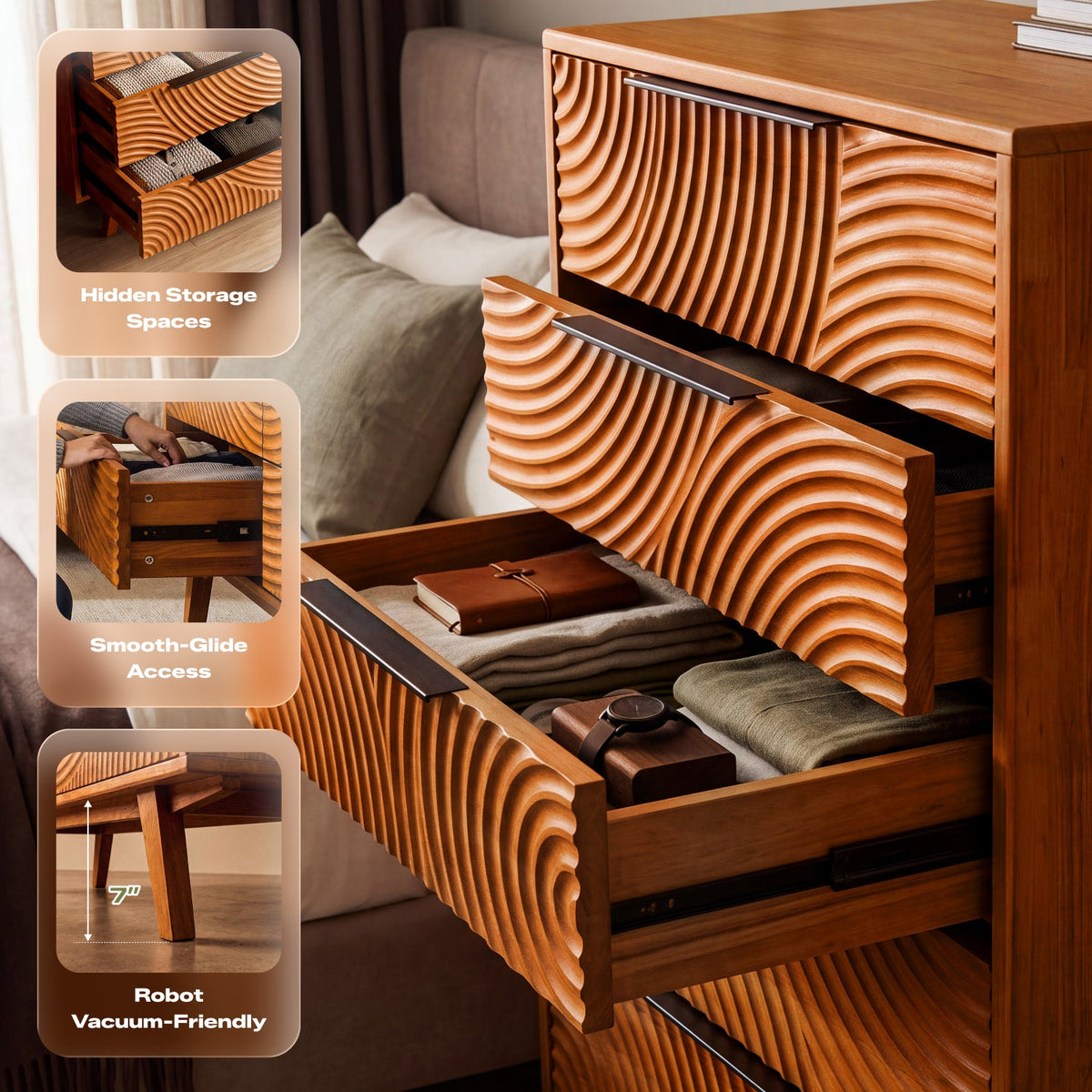 Harmony Solid Wood Dresser with 5 Drawers