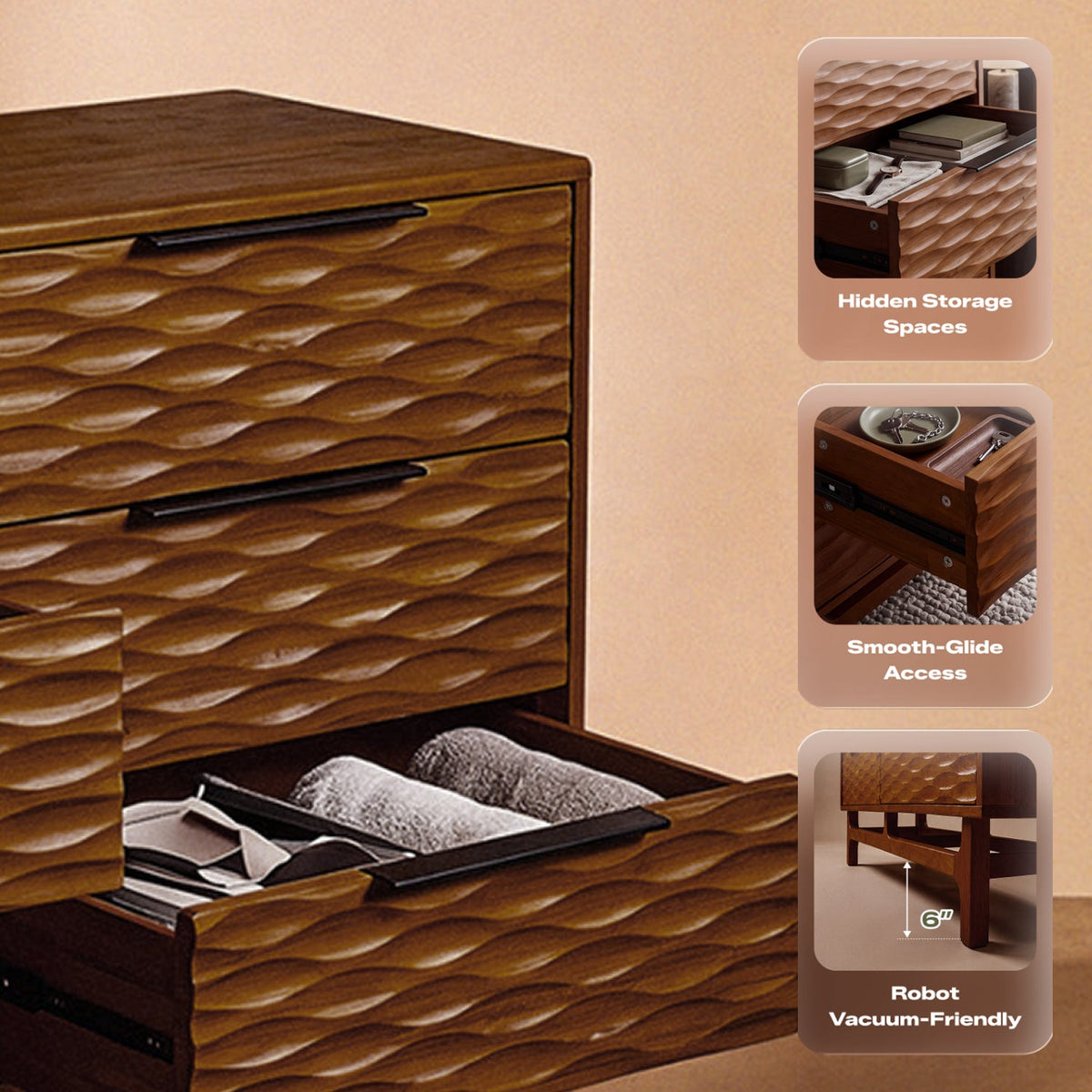 Elara Solid Wood Dresser with 6 Drawers