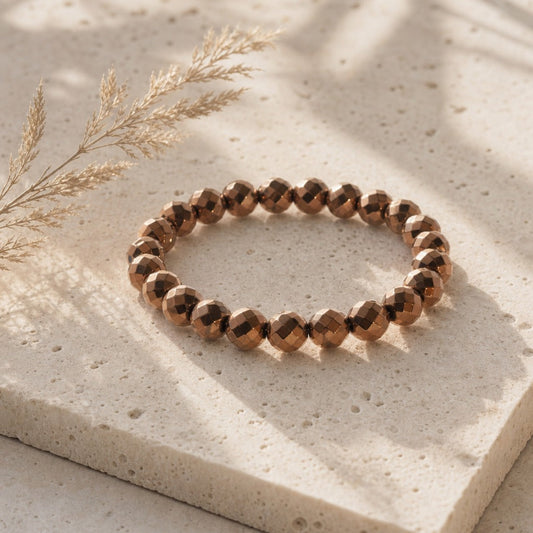 Hematite Faceted Copper Round Bracelet - 8mm