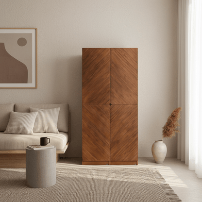 Hobro 301 Two-Door Wooden Wardrobe with Geometric Veneer