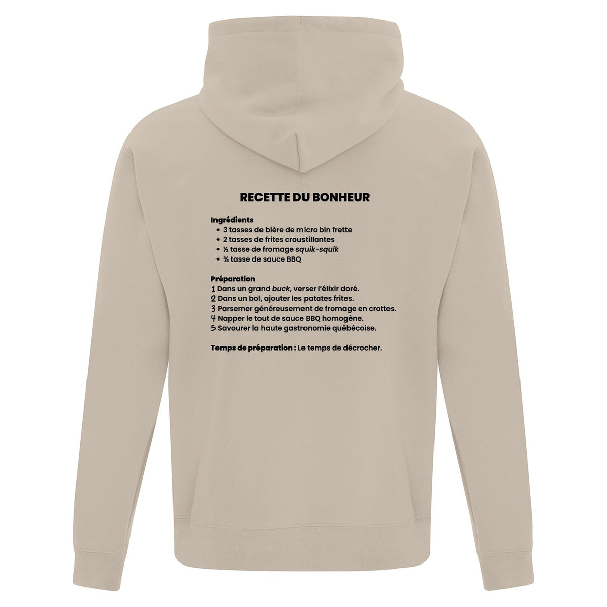 Hoodie "Recette du bonheur" imprimé