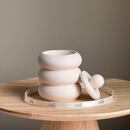 Donut Jar Sojakerze: Holzdocht, Jesmonite-Gefäß, handgemacht