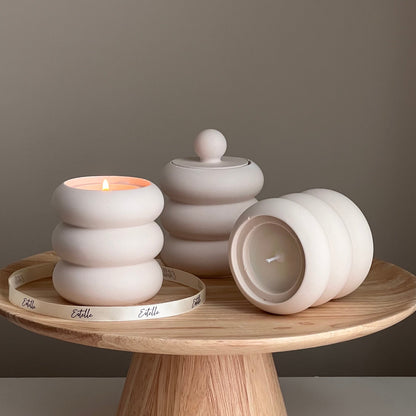 Donut Jar Sojakerze: Holzdocht, Jesmonite-Gefäß, handgemacht