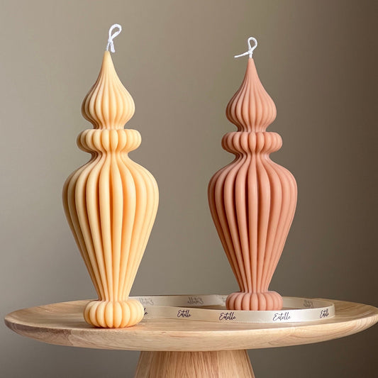 Handmade Ribbed Vase Candle: Vegan Soy Pillar Candle, Boho Home Decor