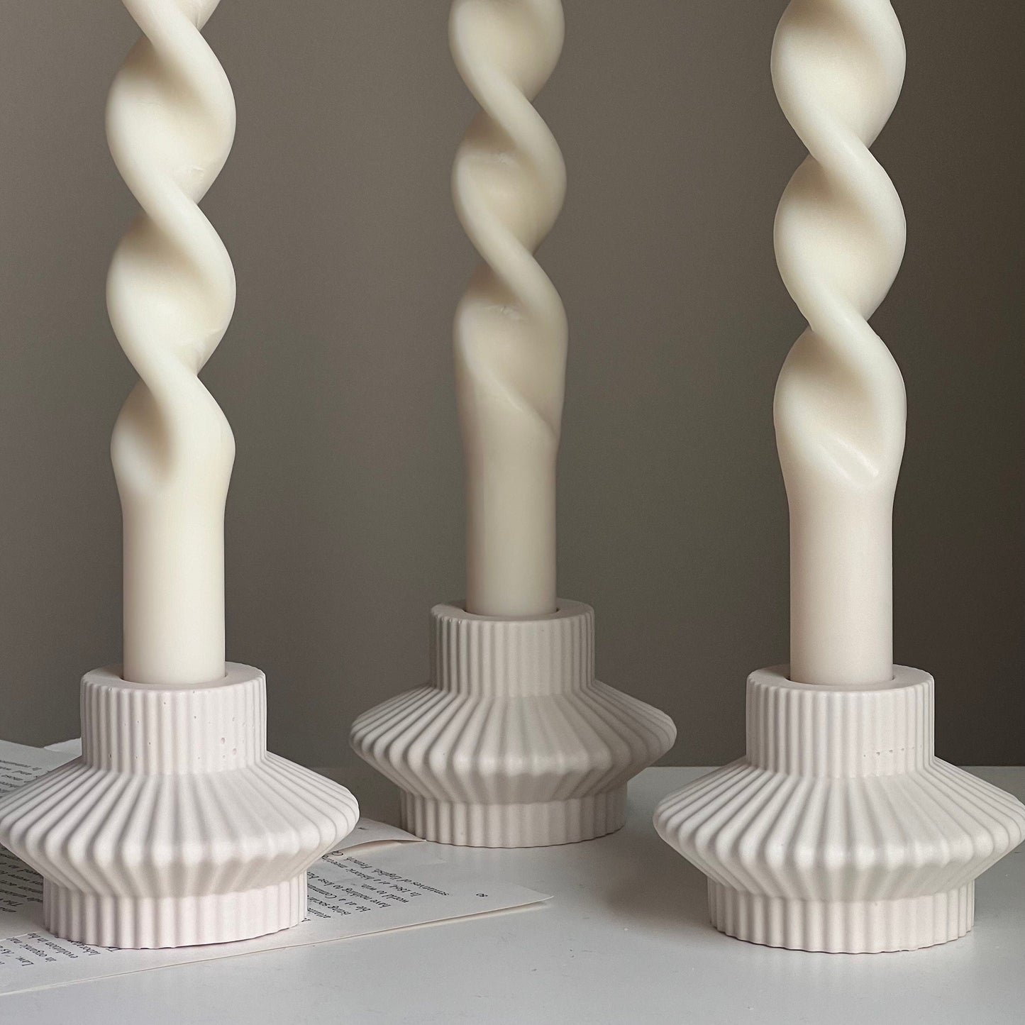 Ribbed Jesmonite Taper Candle Holder: Minimalist Table Decor
