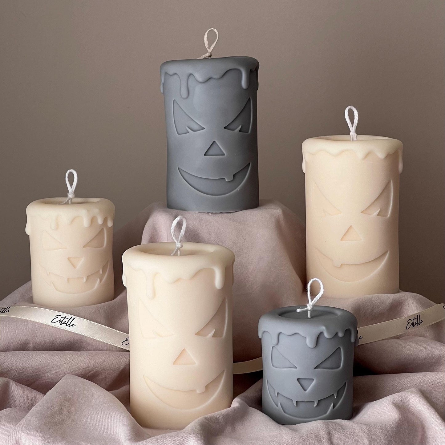 Handmade Scary Pumpkin Face Soy Candle | Halloween Decor
