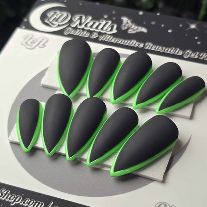 Black and Green Skinny French - Embossed Tips