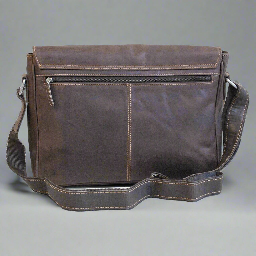 Greenwood Leather Laptop Bag. Premium Waxed Pull-Up Leather Messenger Bag