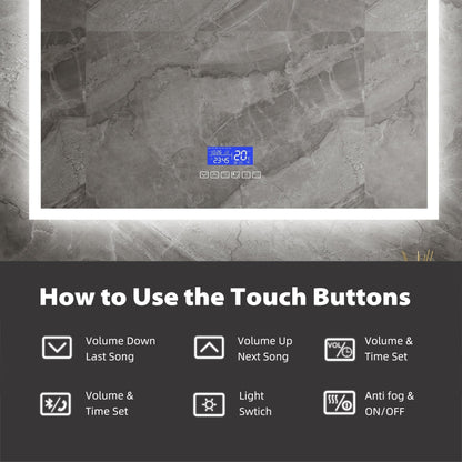 LED Bluetooth Bathroom Mirror with Speaker, Anti-Fog, Dimmable – 24" / 30" / 36" / 42" / 60" x 32"