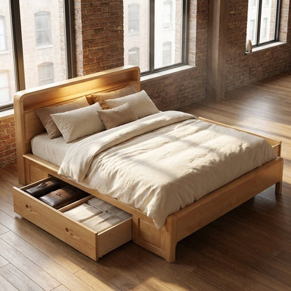 Liam Natural Wood Crafted Bed