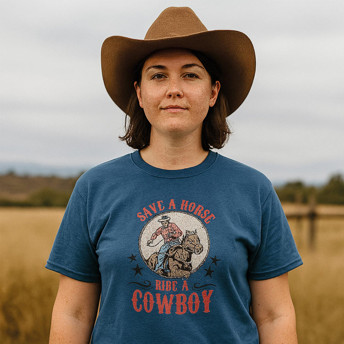 T-shirt "Save a horse, ride a cowboy" imprimé