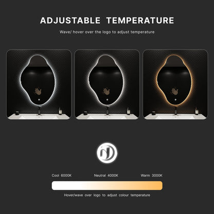 Loop Backlit LED Bathroom Mirror, Wave Sensor, Anti-Fog – 24"x38" / 26"x40"
