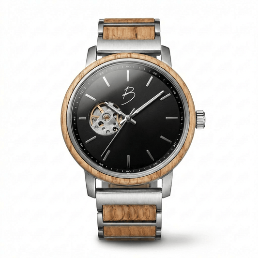 Montre Bürgi en bois de baril de whisky recyclé