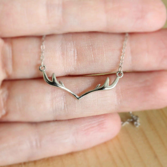 Minimalist Antler Rack Necklace in Sterling Silver