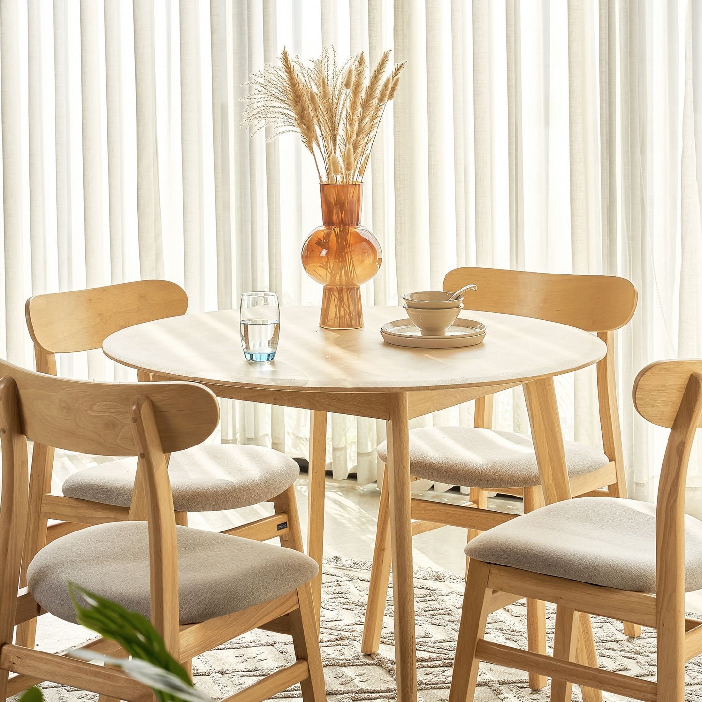 Oslo Round Natural Rubberwood Dining Set
