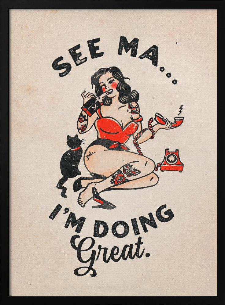Wandkunst Siehe Ma Poster Lustige Vintage Pin-up Girl & Katze