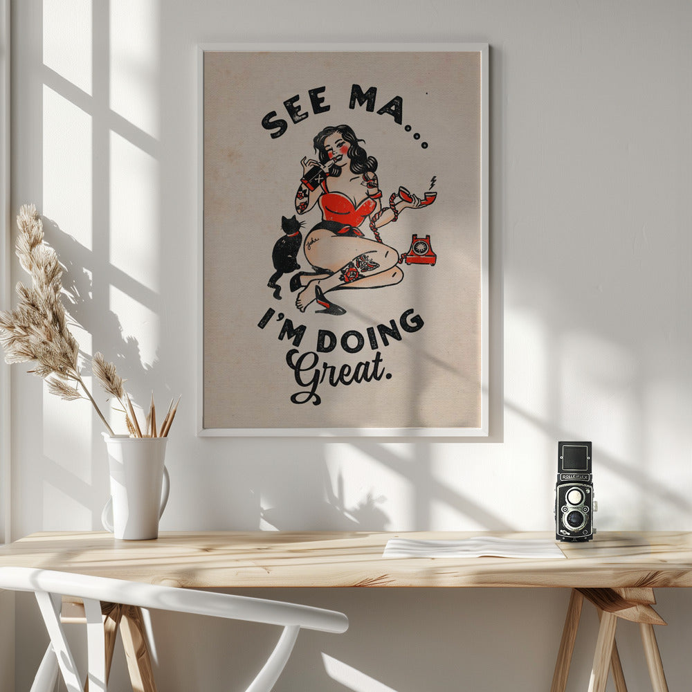 Wandkunst Siehe Ma Poster Lustige Vintage Pin-up Girl & Katze