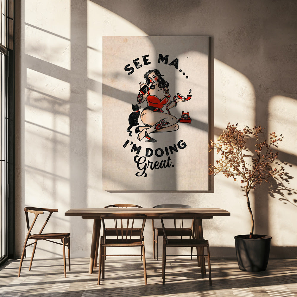 Wandkunst Siehe Ma Poster Lustige Vintage Pin-up Girl & Katze