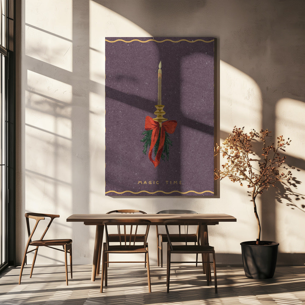 Wall art Candle with bow and spruce sprigs Canvas Print