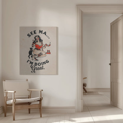 Wandkunst Siehe Ma Poster Lustige Vintage Pin-up Girl & Katze