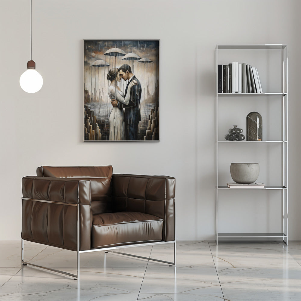 A Kiss Beneath the Floating Umbrellas-Wall Art