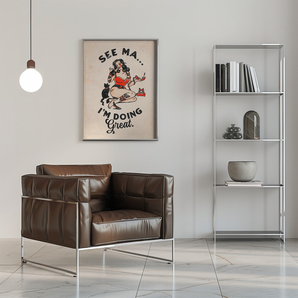 Wandkunst Siehe Ma Poster Lustige Vintage Pin-up Girl & Katze