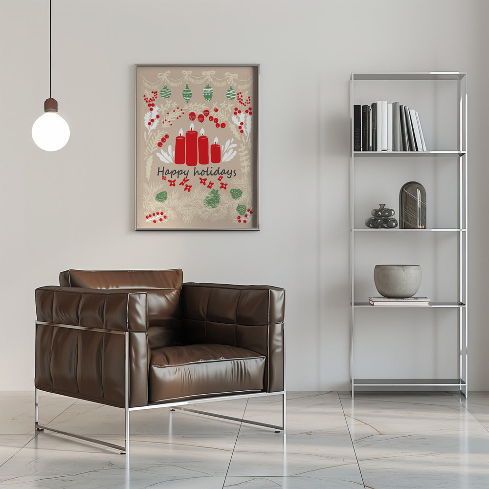 Wall art happy holidays - folk art illustration Canvas Print