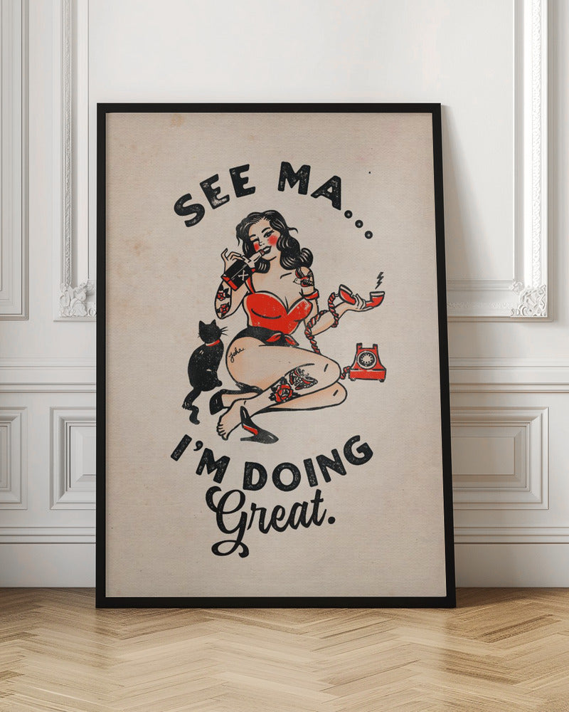 Wandkunst Siehe Ma Poster Lustige Vintage Pin-up Girl & Katze