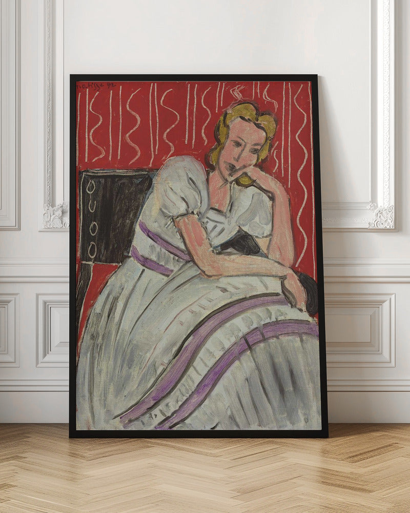 Wandbild Junge Frau In Grauem Kleid Sitzend