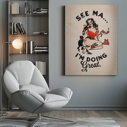 Wandkunst Siehe Ma Poster Lustige Vintage Pin-up Girl & Katze