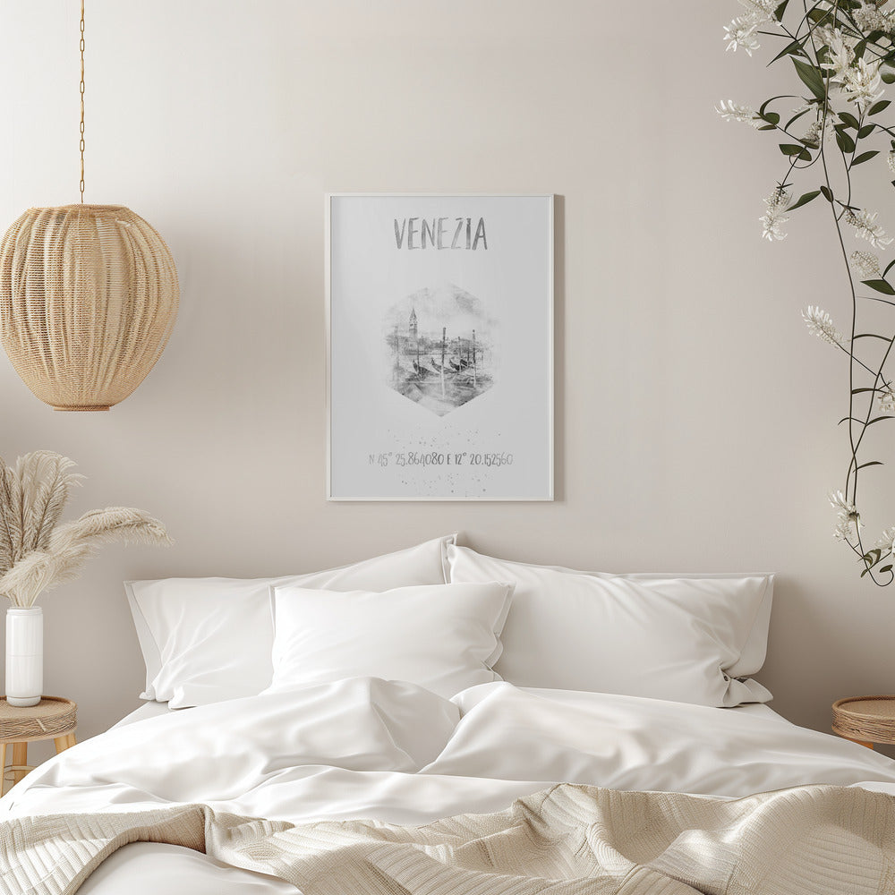 Wall art Coordinates VENICE Grand Canal | monochrome watercolor