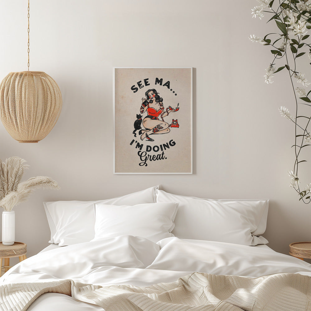Wandkunst Siehe Ma Poster Lustige Vintage Pin-up Girl & Katze