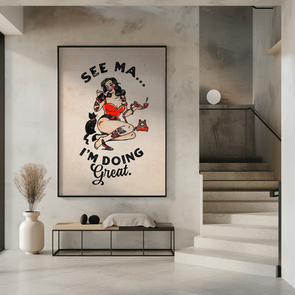 Wandkunst Siehe Ma Poster Lustige Vintage Pin-up Girl & Katze