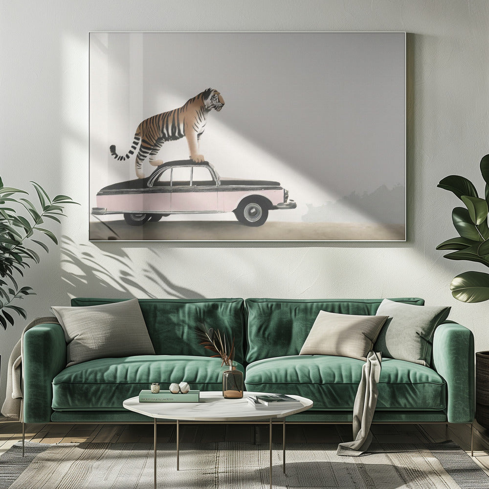 Wall art Tiger on a car roof