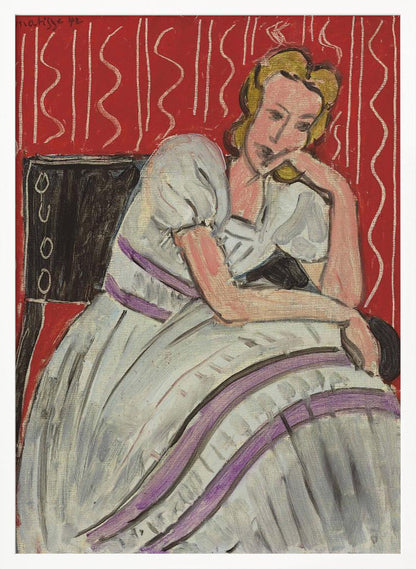 Wandbild Junge Frau In Grauem Kleid Sitzend